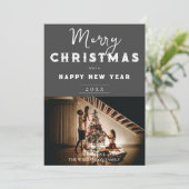 Eenvoudige kerstfoto | Grijs Feestdagenkaart (Staand voorkant)
