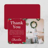 Eenvoudige Kerstfoto met Hulst | Rood Bedankkaart (Voorkant / Achterkant)
