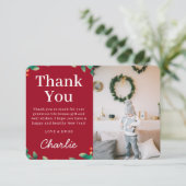 Eenvoudige Kerstfoto met Hulst | Rood Bedankkaart (Staand voorkant)