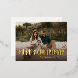 Eenvoudige kerstfoto met volledige kerstfoto Gold Folie Feestdagen Briefkaart