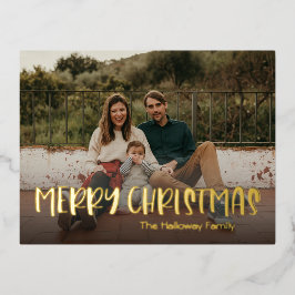 Eenvoudige kerstfoto met volledige kerstfoto Gold Folie Feestdagen Briefkaart