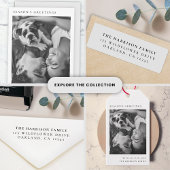 Eenvoudige kerstfoto met zwarte en witte minimalis cadeaulabel