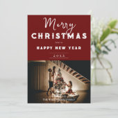 Eenvoudige kerstfoto | Rood Feestdagenkaart (Staand voorkant)