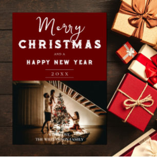 Eenvoudige kerstfoto   Rood Feestdagenkaart