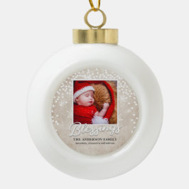 Eenvoudige kerstfoto van Bokeh Blessings Keramische Bal Ornament