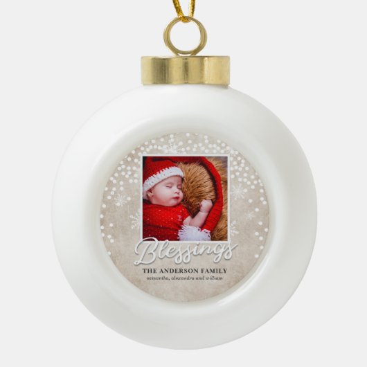 Eenvoudige kerstfoto van Bokeh Blessings Keramische Bal Ornament (Voorkant)