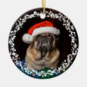 Eenvoudige kerstfoto van Cute Dog Puppy Pet Keramisch Ornament (Voorkant)