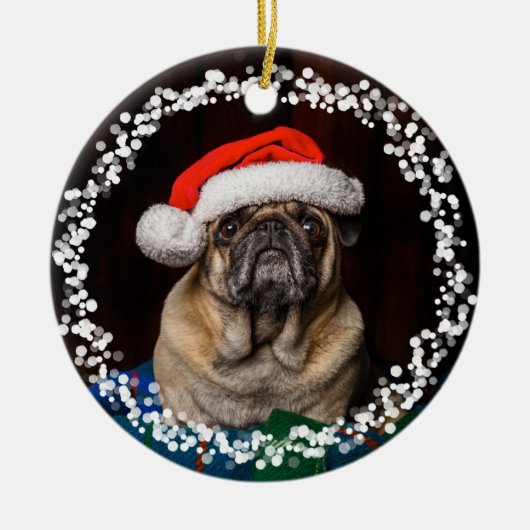Eenvoudige kerstfoto van Cute Dog Puppy Pet Keramisch Ornament (Voorkant)