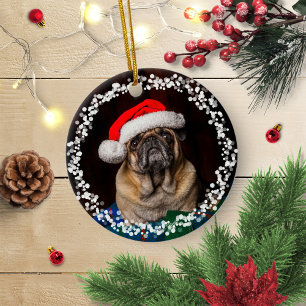 Eenvoudige kerstfoto van Cute Dog Puppy Pet Keramisch Ornament