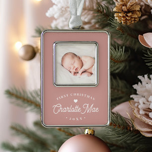 Eenvoudige kerstfoto van Elegant Baby Verzilverd Omlijst Ornament
