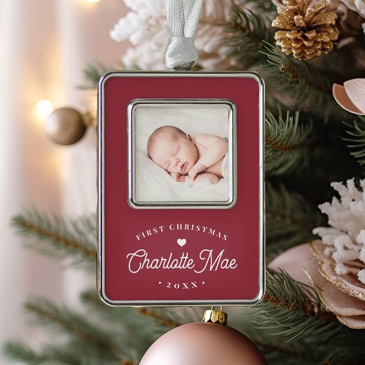 Eenvoudige kerstfoto van Elegant Baby Verzilverd Omlijst Ornament