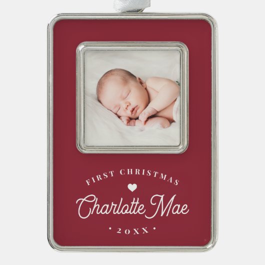 Eenvoudige kerstfoto van Elegant Baby Verzilverd Omlijst Ornament (Voorkant)