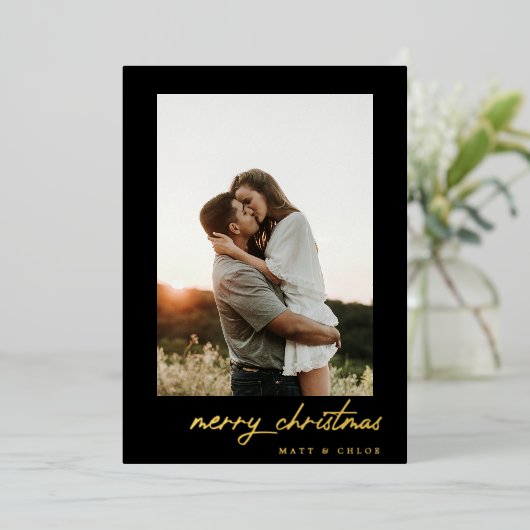 Eenvoudige kerstfoto voor Merry Folie Feestdagenkaart (Staand Voorkant)