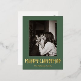 Eenvoudige kerstgroene Verticale Single Photo Gold Folie Feestdagen Briefkaart
