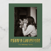 Eenvoudige kerstgroene Verticale Single Photo Gold Folie Feestdagen Briefkaart (Voorkant)