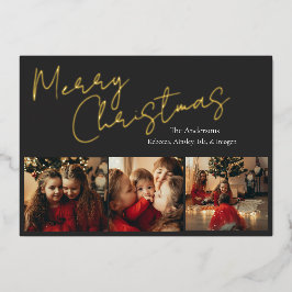 Eenvoudige kerstkaart met drie foto's folie feestdagenkaart