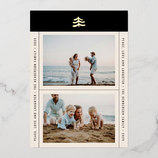 Eenvoudige Kerstkaart met goudfolie boom foto Folie Feestdagenkaart (Voorkant)