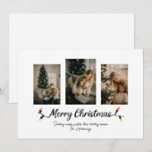 Eenvoudige kerstlichtslingers met 3 foto's feestdagenkaart (Voorkant / Achterkant)