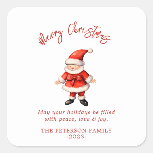 Eenvoudige Kerstman Kerstmis Vierkante Sticker (Voorkant)