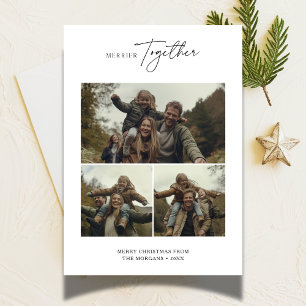 Eenvoudige Kerstmerrier Samen Familiefoto Feestdagenkaart