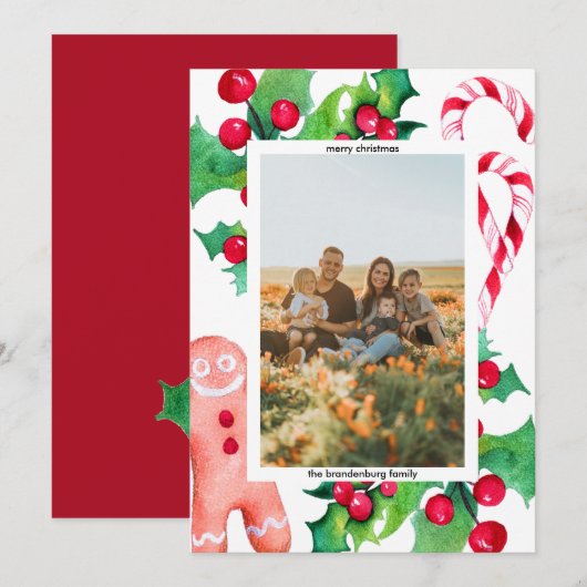 Eenvoudige Kerstmis Familie Candy Cane Groet Foto Feestdagenkaart (Voorkant / Achterkant)