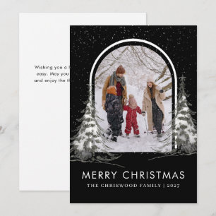 Eenvoudige Kerstmis Grove Boom familie foto Feestdagenkaart