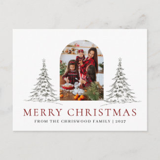 Eenvoudige Kerstmis Grove Boom familie foto Feestdagenkaart