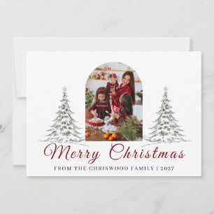 Eenvoudige Kerstmis Grove Boom familie foto Feestdagenkaart