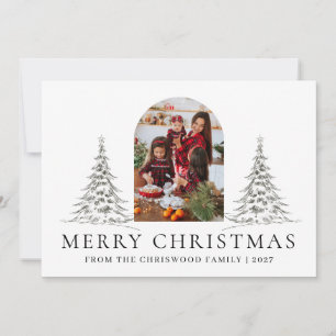 Eenvoudige Kerstmis Grove Boom familie foto Feestdagenkaart