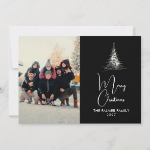 Eenvoudige Kerstmis Grove Boom familie foto Feestdagenkaart
