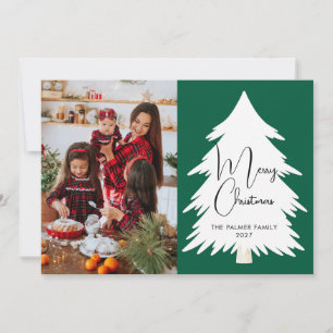 Eenvoudige Kerstmis Grove Boom familie foto Feestdagenkaart