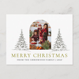 Eenvoudige Kerstmis Grove Boom familie foto Feestdagenkaart