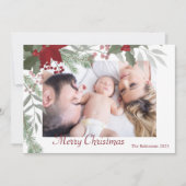 Eenvoudige Kerstmis Holly Botanische groen Foto Feestdagenkaart (Voorkant)