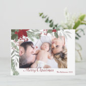 Eenvoudige Kerstmis Holly Botanische groen Foto Feestdagenkaart (Staand voorkant)