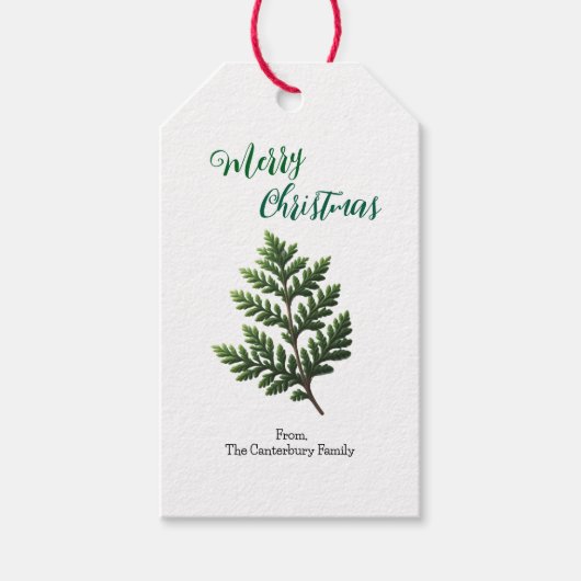 Eenvoudige Kerstmis met ceder tak  Cadeaulabel (Voorkant)