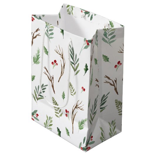 Eenvoudige Kerstmis met Waterverf Berry Pinecone Medium Cadeauzakje (Voorkant Gekanteld)