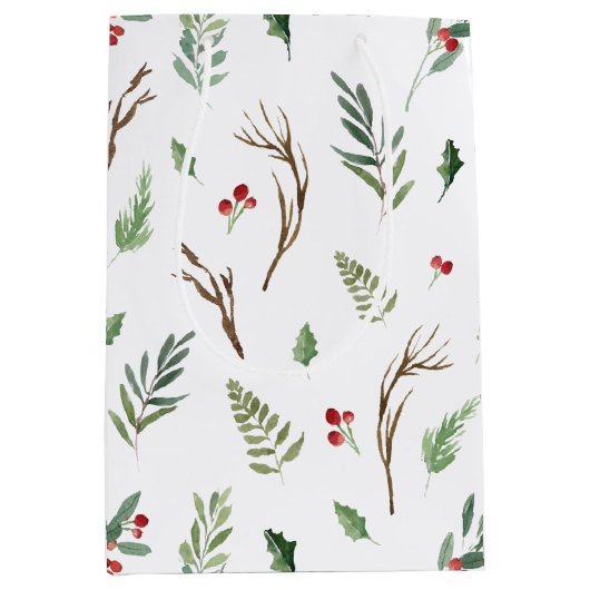 Eenvoudige Kerstmis met Waterverf Berry Pinecone Medium Cadeauzakje (Voorkant)