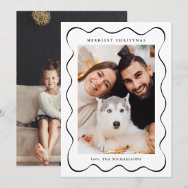 Eenvoudige Kerstmis Zwart en Wit Twee Foto Feestdagenkaart