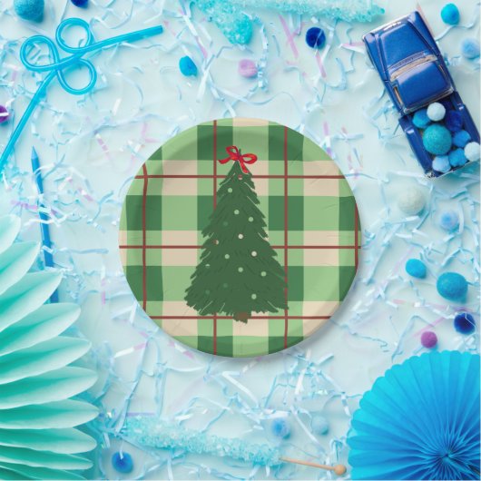 Eenvoudige kerstpannen rood en groen veer papieren bordje (Feest)