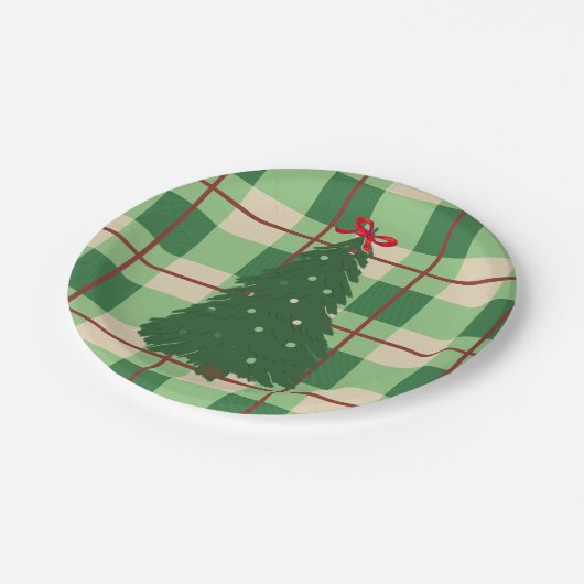 Eenvoudige kerstpannen rood en groen veer papieren bordje (Gekanteld)