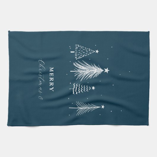 Eenvoudige kerstpijnboom | marineblauw theedoek (Horizontaal)