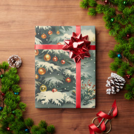 Eenvoudige kerstsneeuw afgedekte kerstboom cadeaupapier