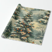 Eenvoudige kerstsneeuw afgedekte kerstboom cadeaupapier (Uitgerold)