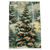 Eenvoudige kerstsneeuw afgedekte kerstboom medium cadeauzakje (Achterkant)