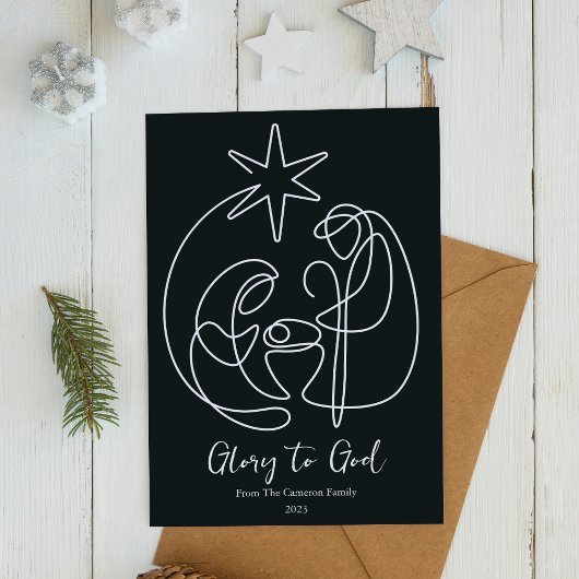 Eenvoudige Kerststal Religieus Kerstfeest Plat ont Feestdagenkaart