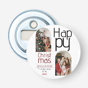 Eenvoudige kerstvakantie Moderne typografie Foto Button Flesopener