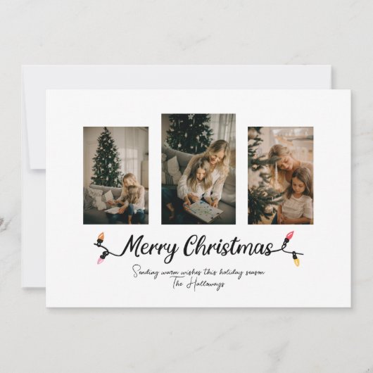 Eenvoudige kerstverlichting met 3 foto's feestdagenkaart (Voorkant)