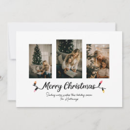 Eenvoudige kerstverlichting met 3 foto's feestdagenkaart