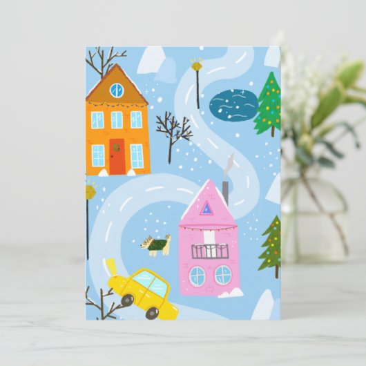 Eenvoudige kerstwinterfeestdag in de winter feestdagenkaart (Staand voorkant)