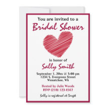 Eenvoudige ketchy Red Heart Bridal Showuitnodiging